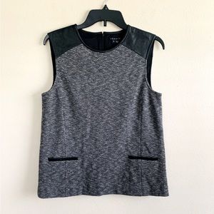 Theory Naeva Nanami Tweed top blouse w/Leather detail